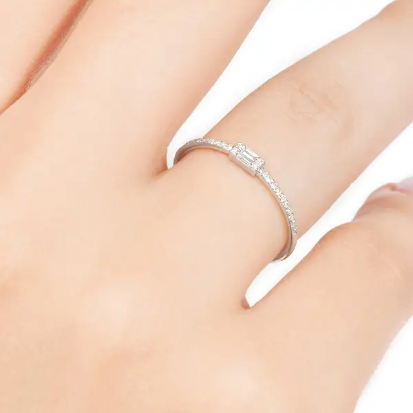 Leaf Jewelry Ring mit Diamanten, Tiny Baguette, 14K Weißgold Flash Sale