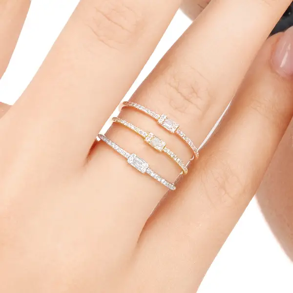 Leaf Jewelry Ring mit Diamanten, Tiny Baguette, 14K Weißgold Flash Sale