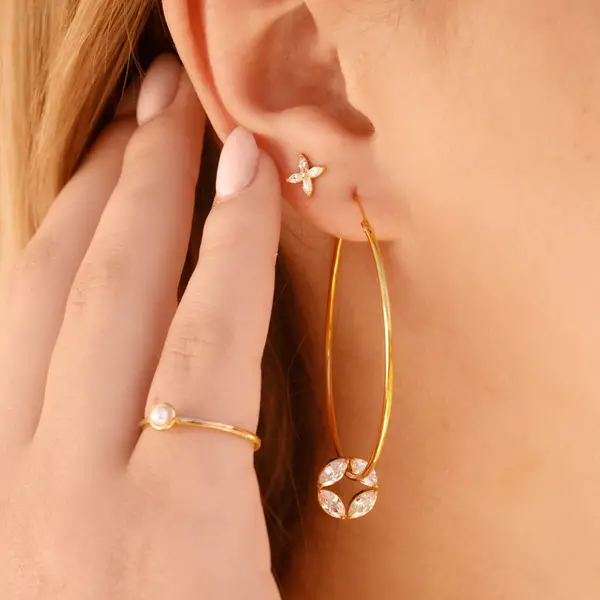 Leaf Jewelry Creolen Zirkonia Flower, 925er Silber Kostenloser Versand