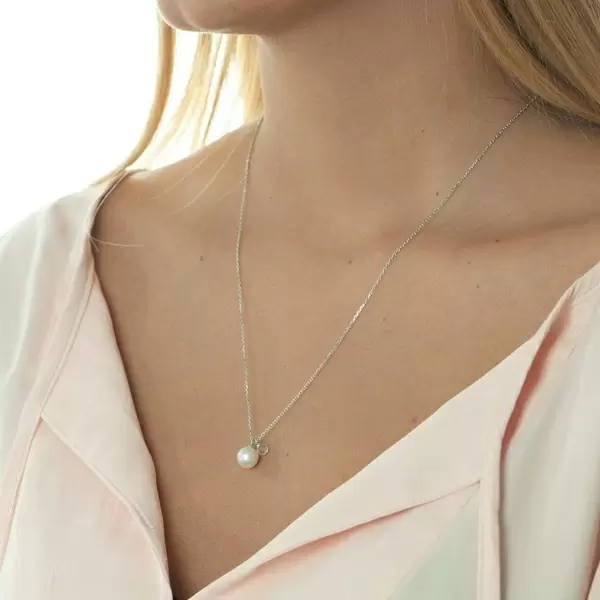 Leaf Jewelry Halskette Two Drop, 925 Sterlingsilber, Perle/Bergkristall Online Outlet