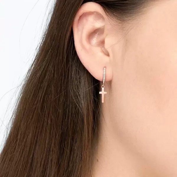 Leaf Jewelry Single Creole CROSS/Zirkonia, 18 K Rosegold vergoldet Blitzangebot