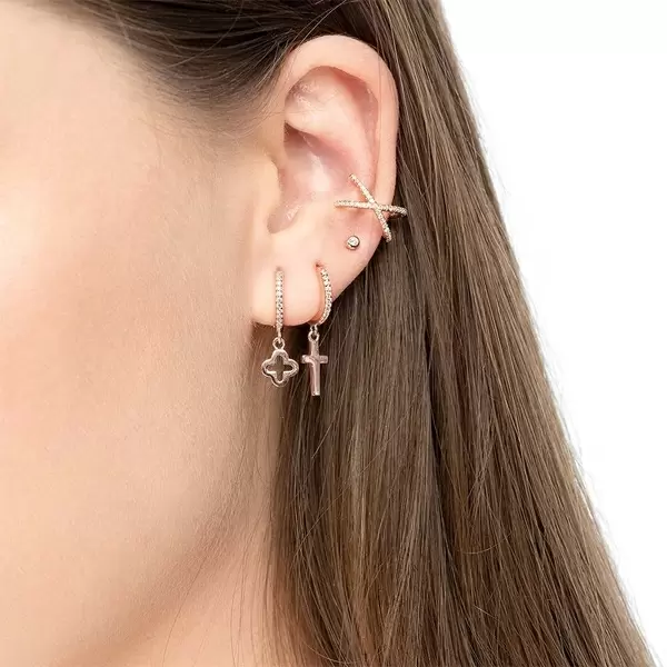 Leaf Jewelry Single Creole CROSS/Zirkonia, 18 K Rosegold vergoldet Blitzangebot