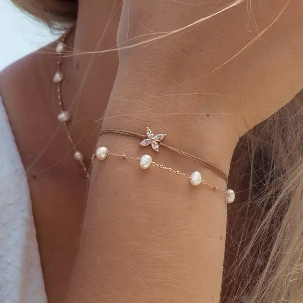 Leaf Jewelry Armkette Perle, 18 K Gelbgold vergoldet Kauf eins, bekomm eins gratis