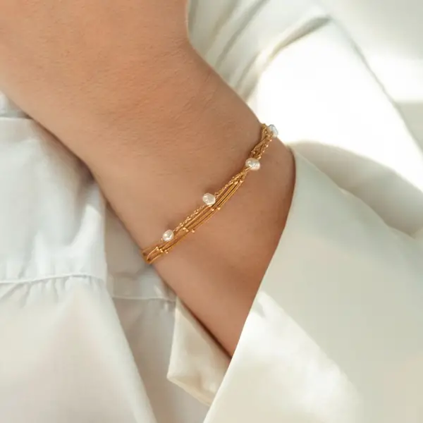 Leaf Jewelry Armkette Perle, 18 K Gelbgold vergoldet Kauf eins, bekomm eins gratis