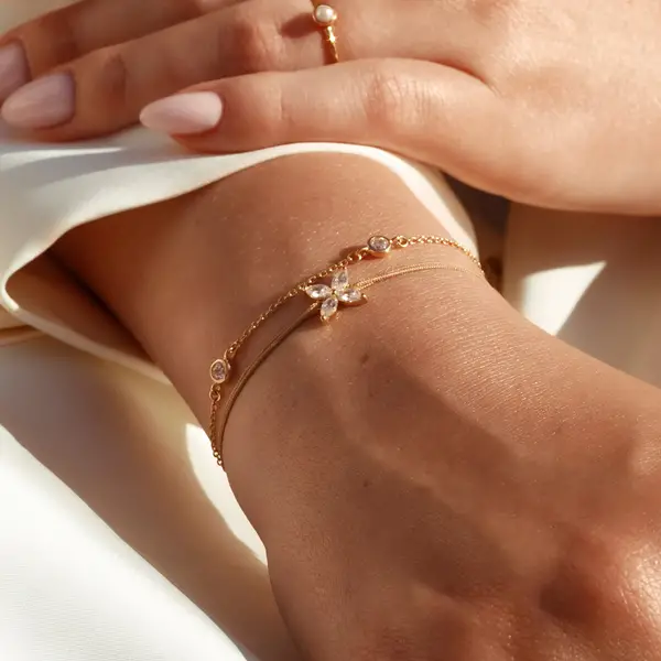 Leaf Jewelry Glücksbändchen Leaf Flower, 18 K Rosegold vergoldet, Beige Discount Store für neue Produkte