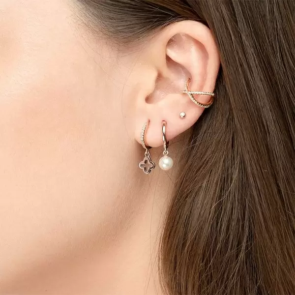 Leaf Jewelry Single Creole CLOVER/Zirkonia, 18 K Rosegold vergoldet Outlet