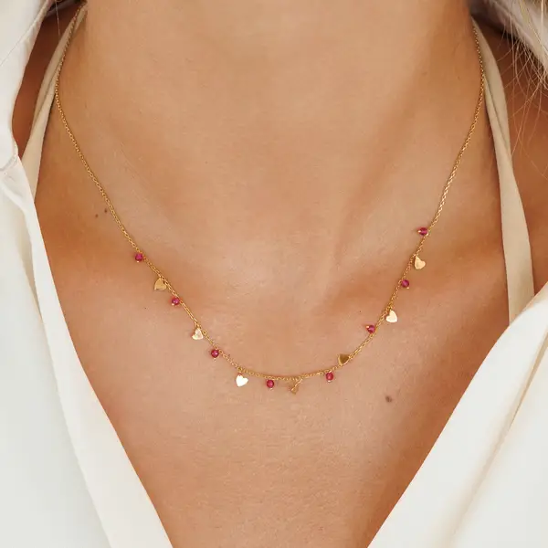 Leaf Jewelry Halskette Hearts Rubin, 18 K Gelbgold vergoldet Schlussverkauf