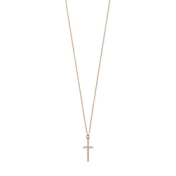 Leaf Jewelry Halskette Kreuz mit Zirkonia, 18 K Rosegold vergoldet Fabrikverkauf
