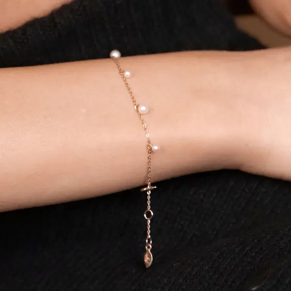 Leaf Jewelry Armkette Rain Drop, 18 K Roségold vergoldet, Perle Valentinstagsangebot