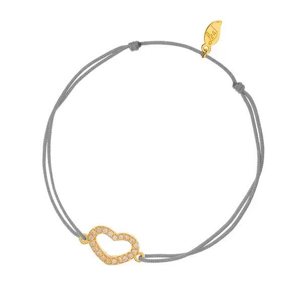 Leaf Jewelry Glücksarmbändchen Herz Zirkonia, Gelbgold vergoldet, Grau Lagerräumung