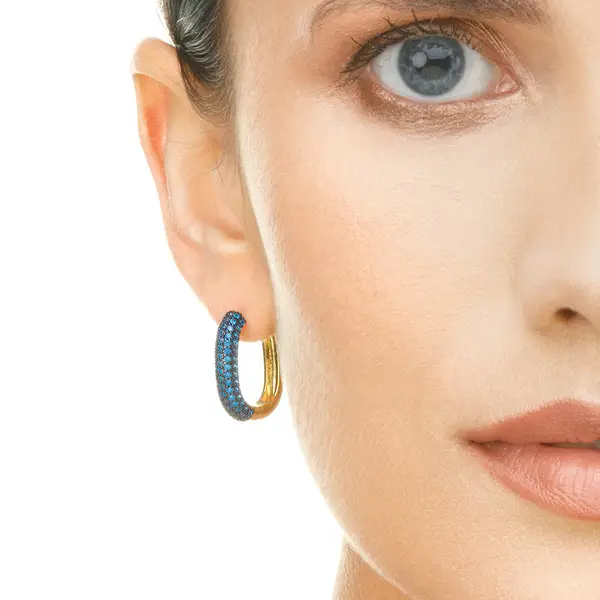 Leaf Jewelry Silber Creole, PAVE Blau, Gelbgold Letzte 3 Tage
