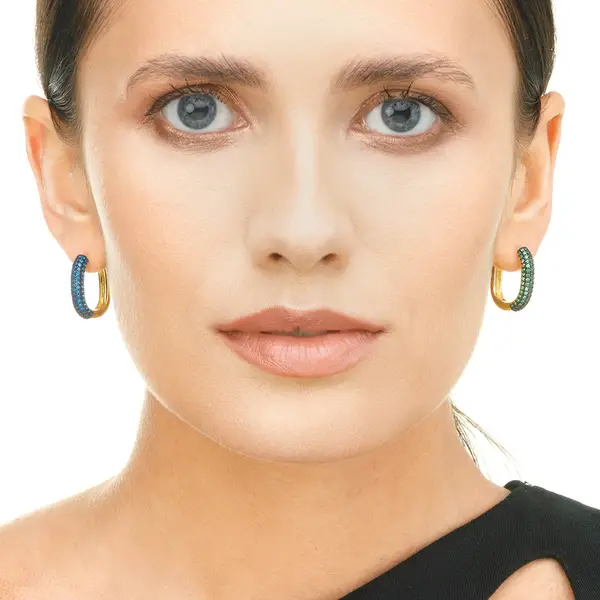 Leaf Jewelry Silber Creole, PAVE Blau, Gelbgold Letzte 3 Tage