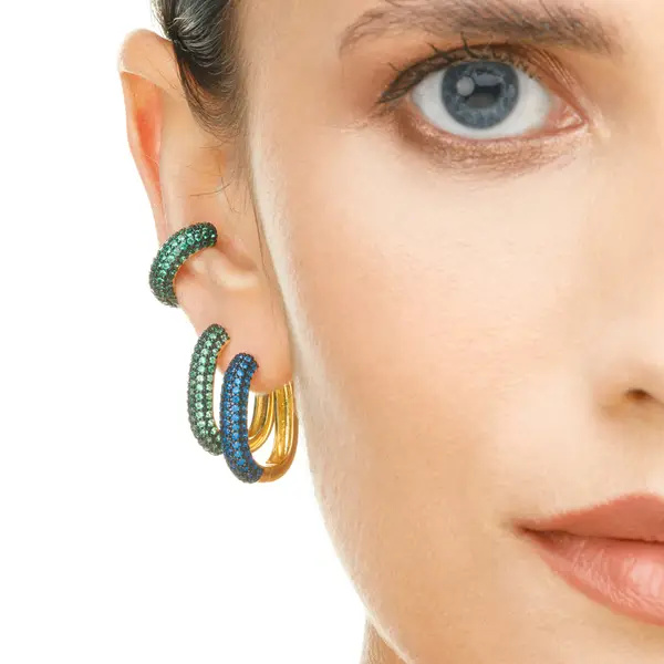 Leaf Jewelry Silber Creole, PAVE Blau, Gelbgold Letzte 3 Tage