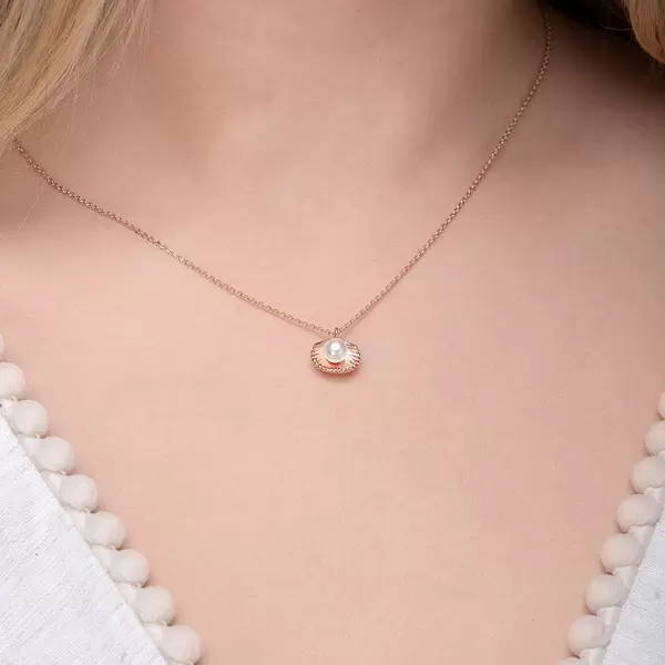 Leaf Jewelry Halskette Muschel mit Perle, 18 K Rosegold vergoldet Discount Store für neue Produkte