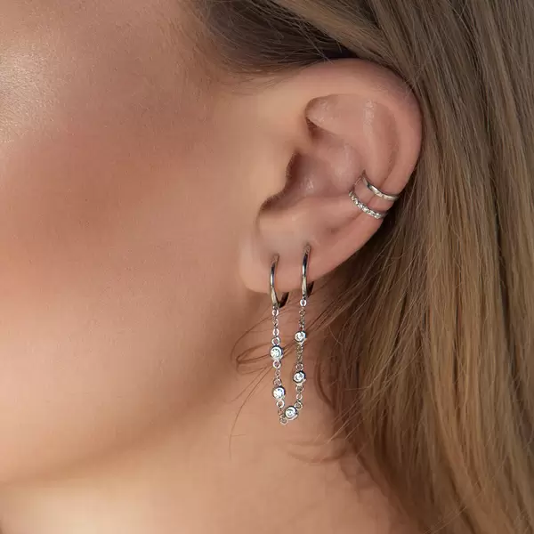 Leaf Jewelry Ear Candy - Double Hoop, Zirkonia, 18 K Rosegold vergoldet Kostenloser Versand international