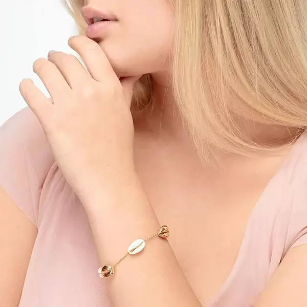 Leaf Jewelry Armkette 5 Cowrie Shells, 18 K Rosegold vergoldet Speichern exportieren