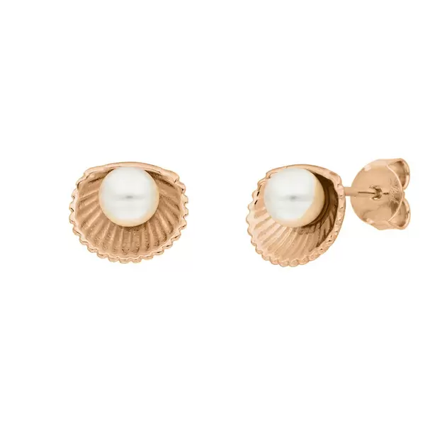 Leaf Jewelry Ohrstecker Muschel mit Perle, 18 K Rosegold vergoldet Günstig kaufen