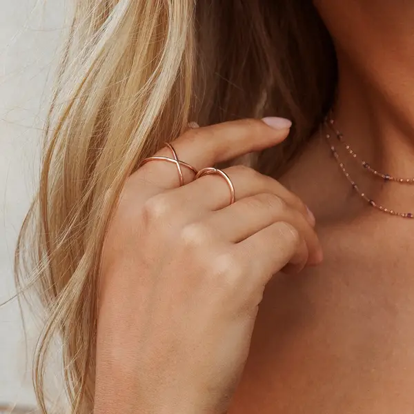 Leaf Jewelry Ring X Cross, 18 K Rosegold vergoldet, Größe 54 Große Rabatte