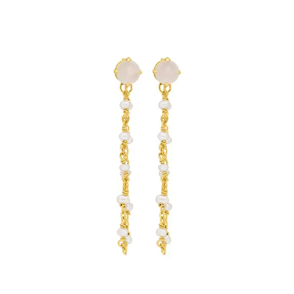 Leaf Jewelry Ohrhänger Flying Gem, Perle/Rosenquarz, 18 K Gelbgold vergoldet Weihnachtsangebot