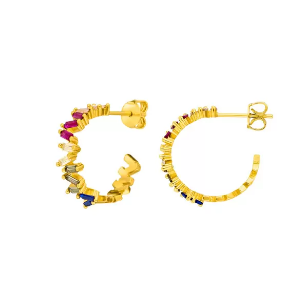 Leaf Jewelry Creole ICE CUBE, Multi Colour Zirkonia, 18 K Gelbgold vergoldet Blitzangebot