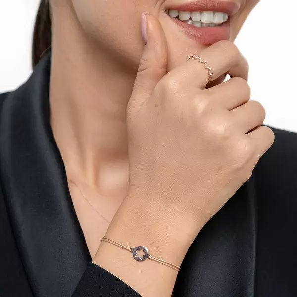 Leaf Jewelry Glücksbändchen Star, 14 K Roségold, Beige VIP-Rabatte