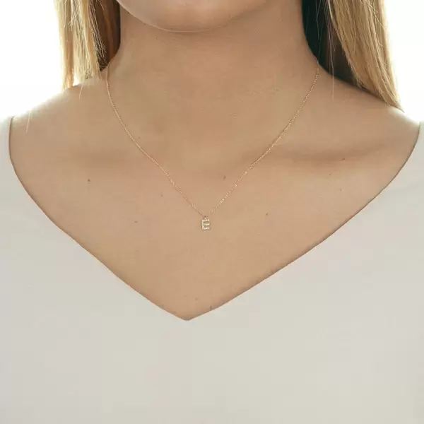Leaf Jewelry Halskette Letter "E", 14 K Rosegold mit Diamanten Tiefpreis