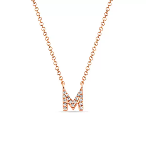 Leaf Jewelry Halskette Letter "M", 14 K Rosegold mit Diamanten Kostenlose Rückgabe