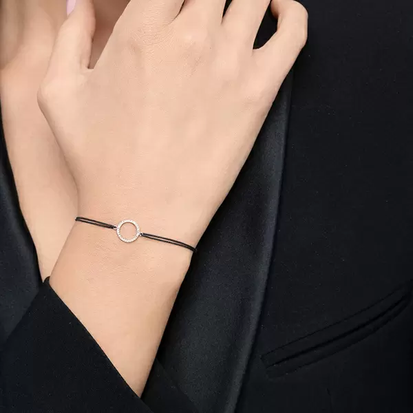 Leaf Jewelry Glücksbändchen Circle mit Diamanten, 18 K Rosegold, Beige Sonderangebot der Fabrik