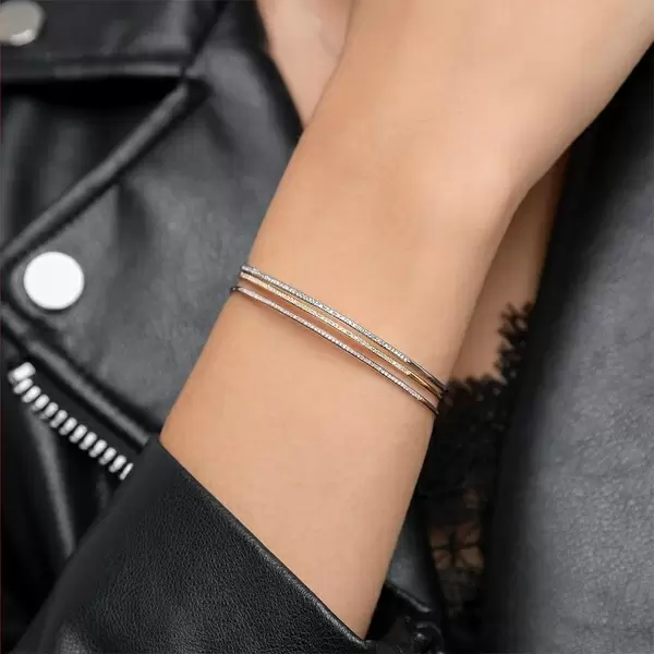 Leaf Jewelry Armreif Circle mit Diamanten, 18 K Weißgold 50% Rabatt mit kostenlosem Versand