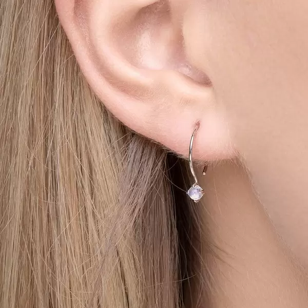 Leaf Jewelry Ohrringe Cabochon, Mondstein, 14 K Weißgold Begrenzt auf 3 Tage