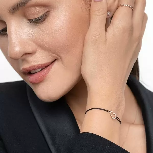 Leaf Jewelry Glückarmband Herz mit Diamanten, 18 K Rosegold, Beige Speichern exportieren