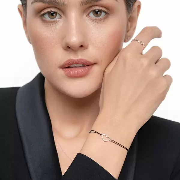 Leaf Jewelry Glückarmband Herz mit Diamanten, 18 K Rosegold, Beige Speichern exportieren