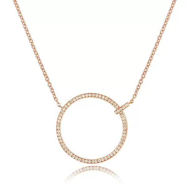 Leaf Jewelry Halskette Circle Groß mit Diamanten, 18 K Rosegold zollfrei