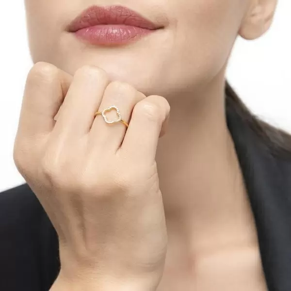 Leaf Jewelry Ring Kleeblatt mit Diamanten, 18 K Gelbgold 50% Rabatt für begrenzte Zeit