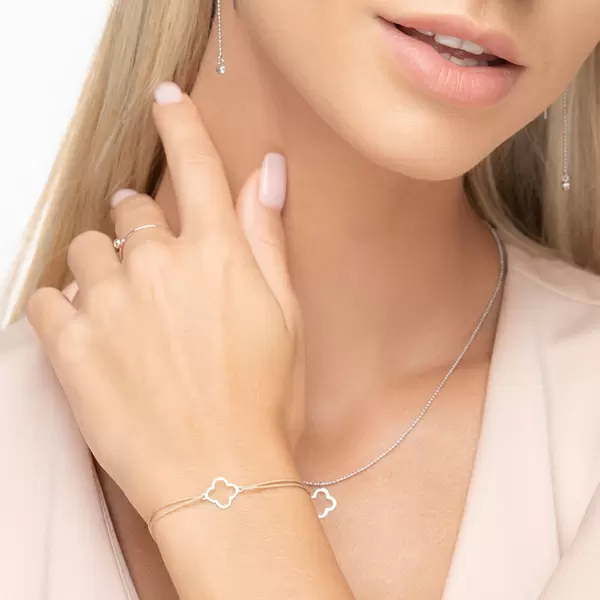 Leaf Jewelry Glücksbändchen GENTLE CLOVER, 14 K Weißgold, Beige Rabatte dieses Monats