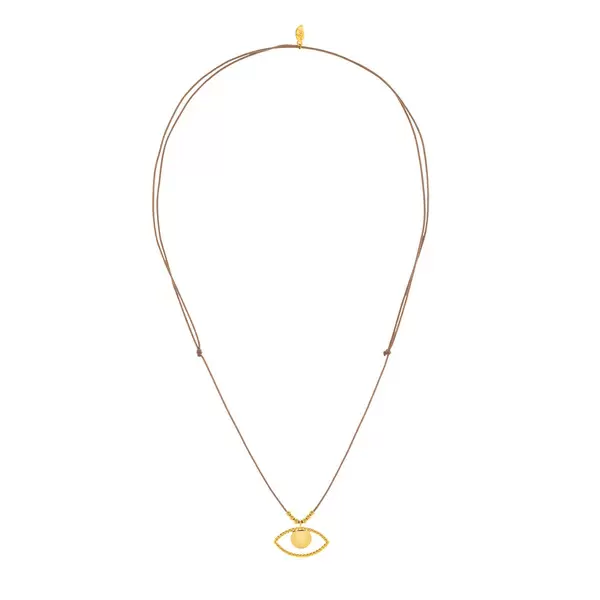 Leaf Jewelry Glückshalskettchen Evil Eye, 18 K Gelbgold vergoldet, Beige Fabrikpreis