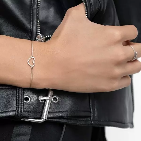 Leaf Jewelry Glückarmband Herz mit Diamanten, 18 K Weißgold, Beige Online Outlet