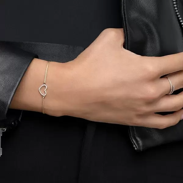 Leaf Jewelry Glückarmband Herz mit Diamanten, 18 K Weißgold, Beige Online Outlet