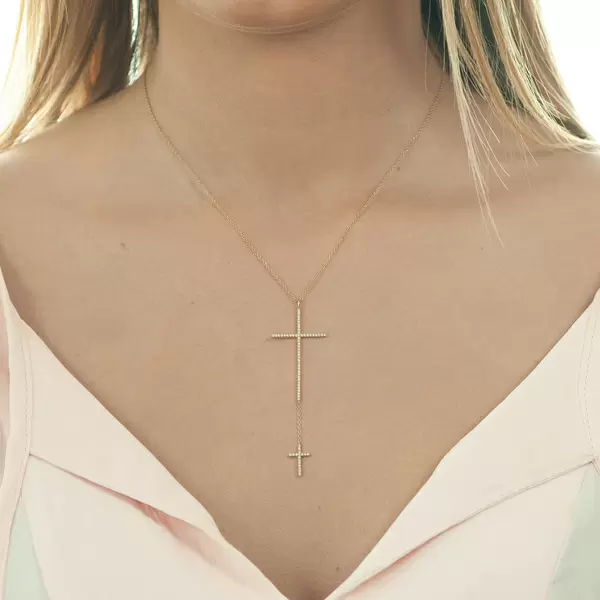 Leaf Jewelry Halskette 2 Kreuze mit Diamanten, 18 K Rosegold Exklusive Angebote
