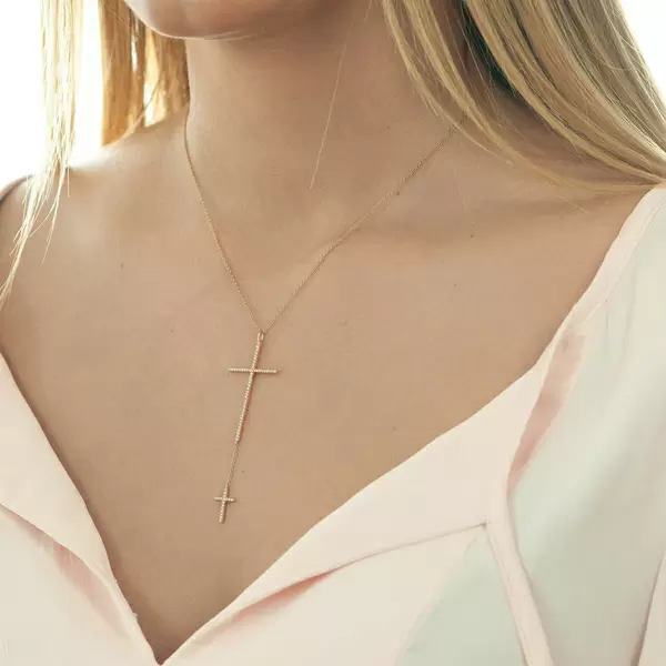 Leaf Jewelry Halskette 2 Kreuze mit Diamanten, 18 K Rosegold Exklusive Angebote