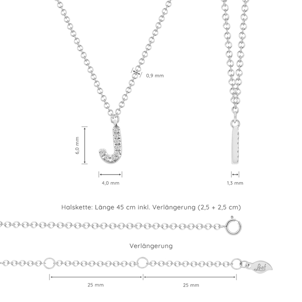 Leaf Jewelry Halskette Letter "J", 14 K Weißgold mit Diamanten Blitzangebot