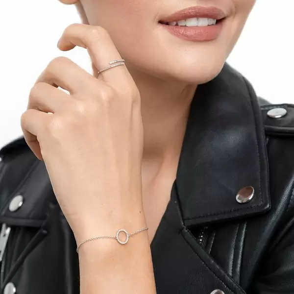 Leaf Jewelry Armkette Circle mit Diamanten, 18 K Weißgold Räumungsverkauf