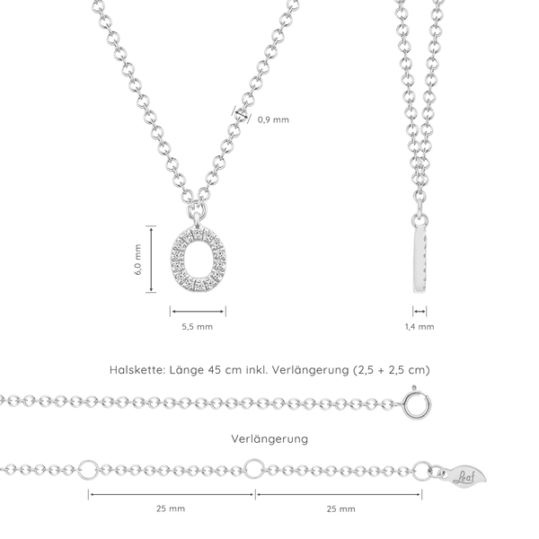 Leaf Jewelry Halskette Letter "O", 14 K Weißgold mit Diamanten Sonderangebote