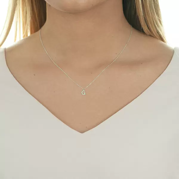 Leaf Jewelry Halskette Letter "G", 14 K Weißgold mit Diamanten Wochenangebot