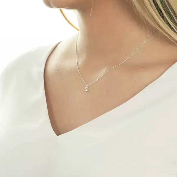 Leaf Jewelry Halskette Letter "G", 14 K Weißgold mit Diamanten Wochenangebot