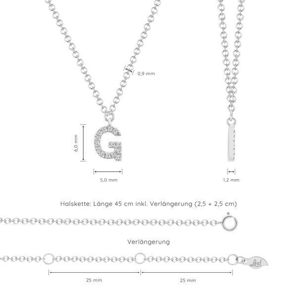 Leaf Jewelry Halskette Letter "G", 14 K Weißgold mit Diamanten Wochenangebot