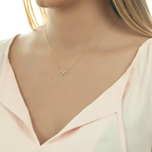 Leaf Jewelry Halskette Infinity mit Diamanten, 18 K Gelbgold Kostenlose Rückgabe