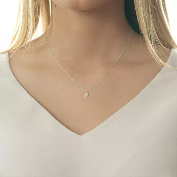 Leaf Jewelry Halskette Letter "P", 14 K Weißgold mit Diamanten Nur für heute