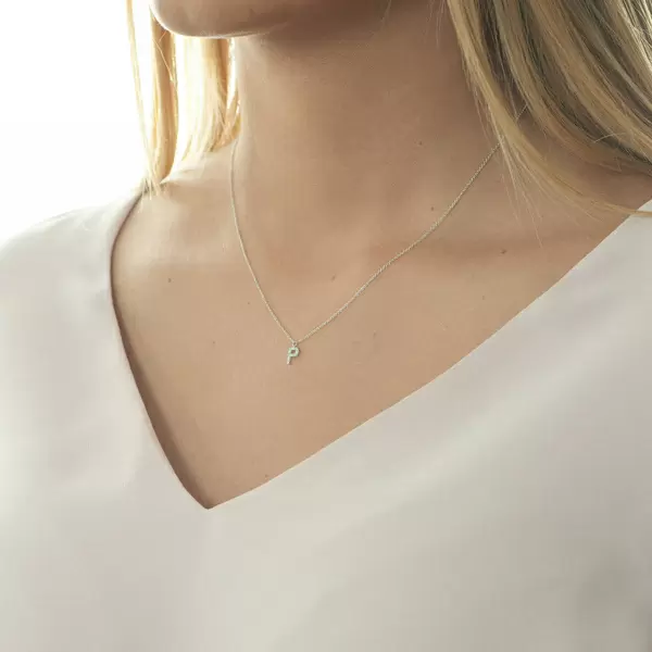 Leaf Jewelry Halskette Letter "P", 14 K Weißgold mit Diamanten Nur für heute