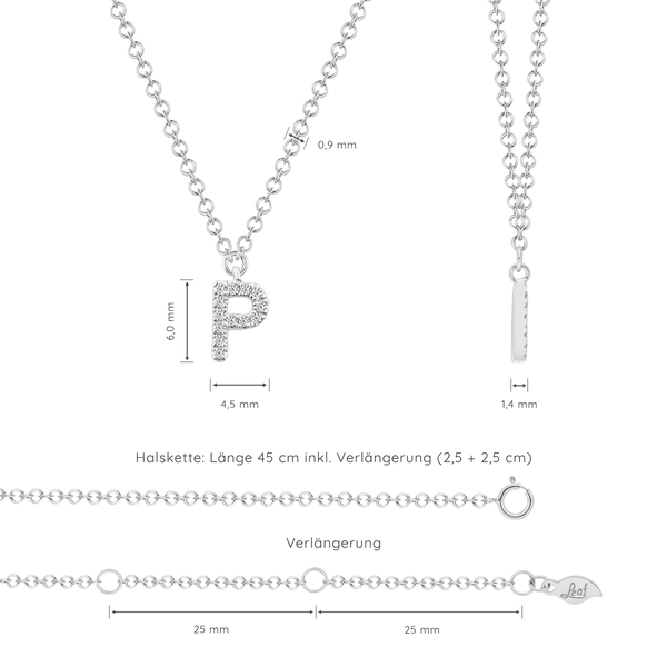 Leaf Jewelry Halskette Letter "P", 14 K Weißgold mit Diamanten Nur für heute